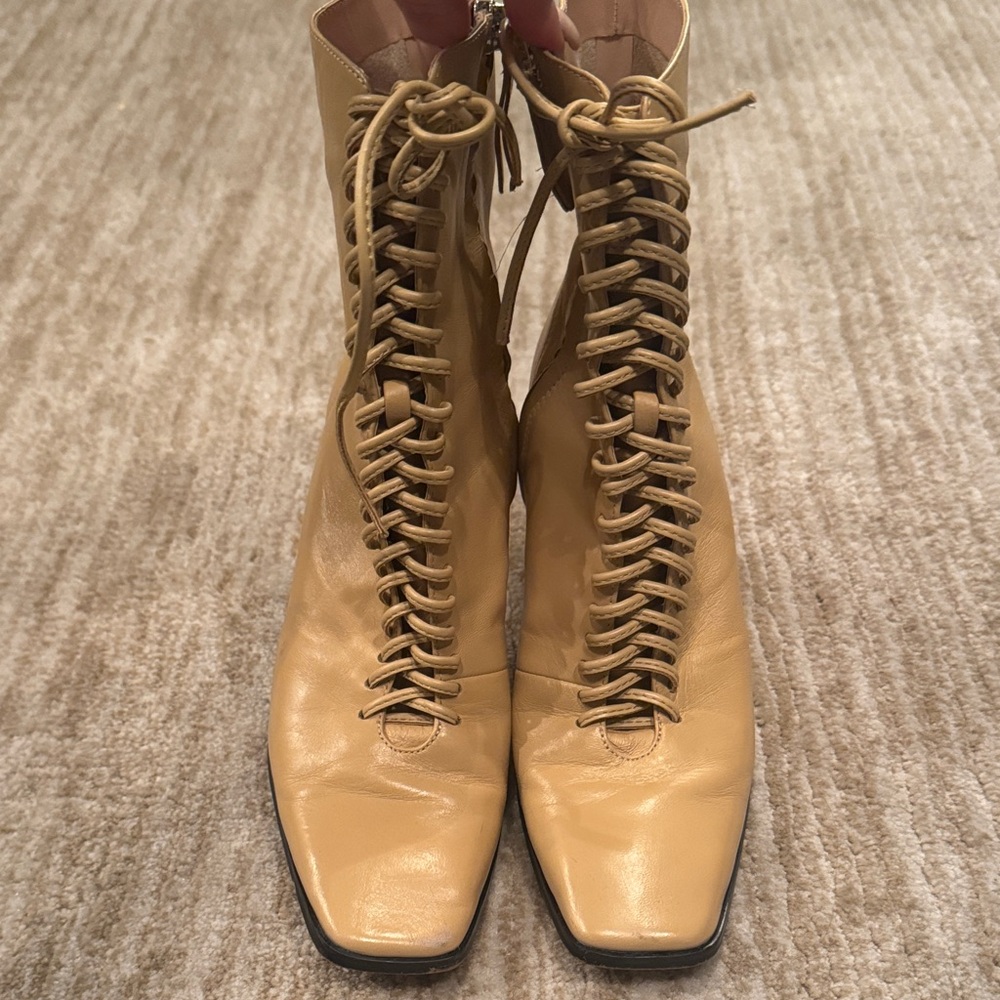 Zara Tan Lace-Up Women's Boots
